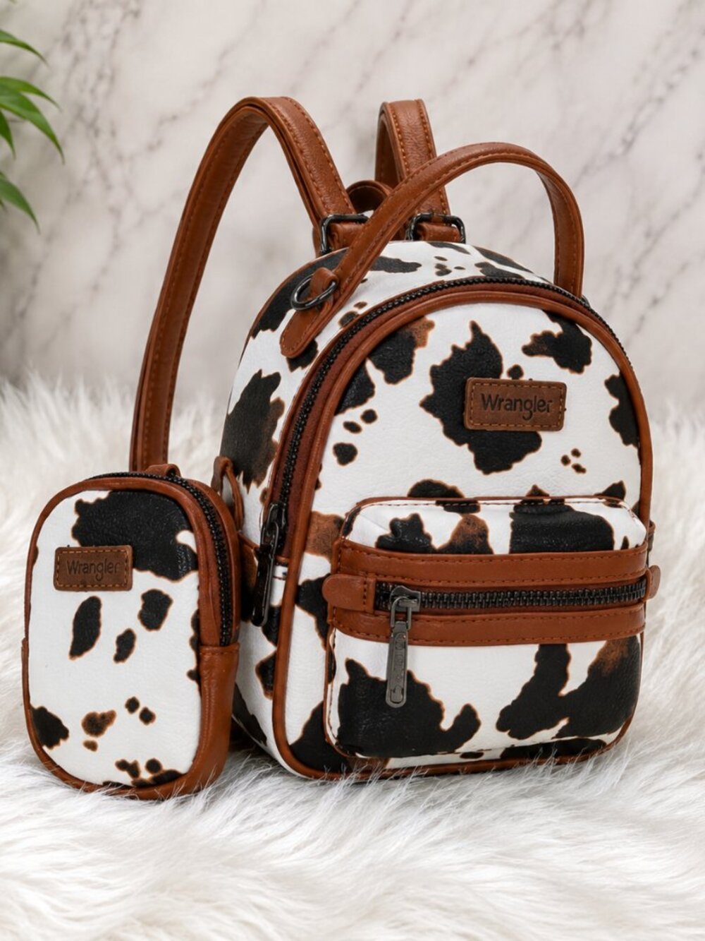Wrangler Cow Print Mini Backpack with Matching Pouch